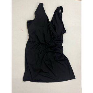 Lands End Women’s 22W Tummy Control Surplice Swim Dress 1 Piece Black Swimsuit